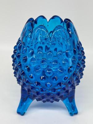 9.5"x4" Pink Fenton ribbon bowl & 5" blue Fenton vase