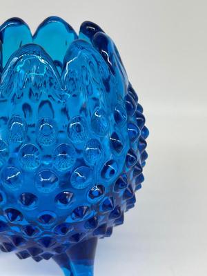 9.5"x4" Pink Fenton ribbon bowl & 5" blue Fenton vase