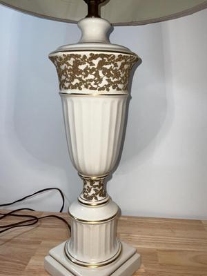 Vintage Porcelain Lamp white with gold accents, 29.5in