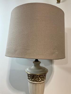 Vintage Porcelain Lamp white with gold accents, 29.5in