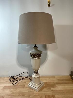 Vintage Porcelain Lamp white with gold accents, 29.5in