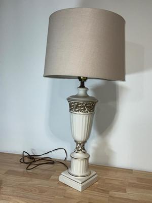 Vintage Porcelain Lamp white with gold accents, 29.5in
