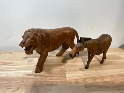Carved Wood Lion(10x3x6) and Zebra(8x2x5)