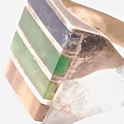 LOT 31: Vintage Men's 925 Sterling Silver Ring with Stone Inlay 11.8gtw Sz 10