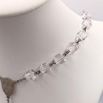 LOT 39: Vintage Rhinestone/Crystal Rosary w/ 800 Silver Rosary in Silver-Tone Pillbox