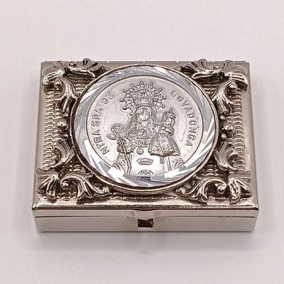 LOT 39: Vintage Rhinestone/Crystal Rosary w/ 800 Silver Rosary in Silver-Tone Pillbox