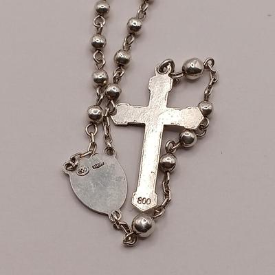 LOT 39: Vintage Rhinestone/Crystal Rosary w/ 800 Silver Rosary in Silver-Tone Pillbox