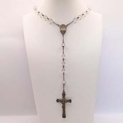 LOT 39: Vintage Rhinestone/Crystal Rosary w/ 800 Silver Rosary in Silver-Tone Pillbox