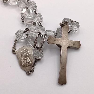 LOT 39: Vintage Rhinestone/Crystal Rosary w/ 800 Silver Rosary in Silver-Tone Pillbox
