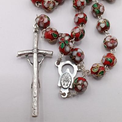 LOT 40: Sterling and Crystal Beaded Rosary with Cloisonne Beaded Rosary Made in Italy