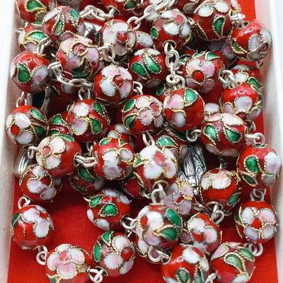 LOT 40: Sterling and Crystal Beaded Rosary with Cloisonne Beaded Rosary Made in Italy