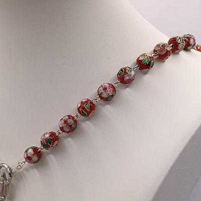 LOT 40: Sterling and Crystal Beaded Rosary with Cloisonne Beaded Rosary Made in Italy