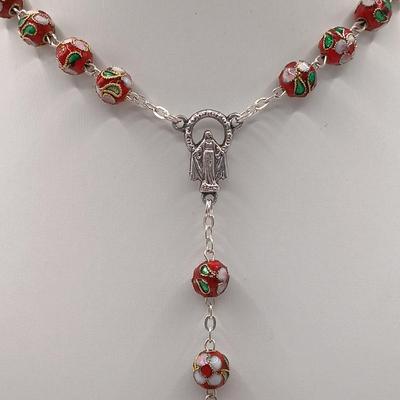 LOT 40: Sterling and Crystal Beaded Rosary with Cloisonne Beaded Rosary Made in Italy