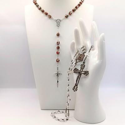 LOT 40: Sterling and Crystal Beaded Rosary with Cloisonne Beaded Rosary Made in Italy