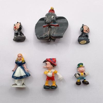 LOT 41: Vintage Marx Dinsneykins Figurines, Glass Donald Duck Necklace, Judith Jack Marcasite Mickey Pin & More