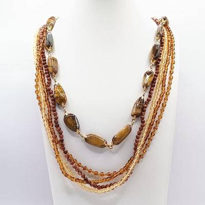 LOT 42: Vintage Articulated Owl Pendant on Gold-Tone Necklace, Tigers Eye Stone Necklace, Multi-Gemstone Nugget Necklace & More