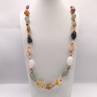 LOT 42: Vintage Articulated Owl Pendant on Gold-Tone Necklace, Tigers Eye Stone Necklace, Multi-Gemstone Nugget Necklace & More