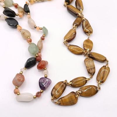 LOT 42: Vintage Articulated Owl Pendant on Gold-Tone Necklace, Tigers Eye Stone Necklace, Multi-Gemstone Nugget Necklace & More