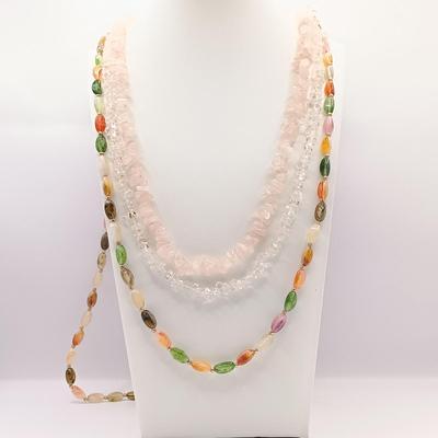 LOT 43: Quartz Stone Necklaces, Green Paper Rolled Necklace, Glass Pendant Necklace & More