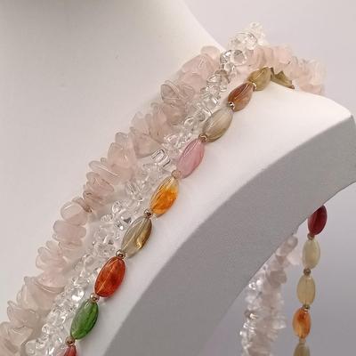 LOT 43: Quartz Stone Necklaces, Green Paper Rolled Necklace, Glass Pendant Necklace & More