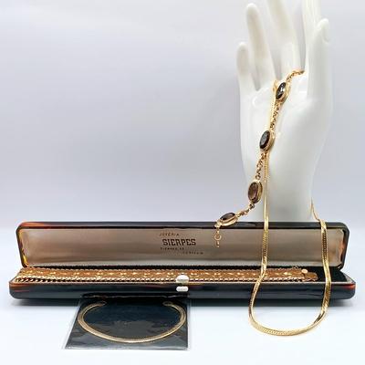 LOT 48: Brown Topaz Tone Glass Link Bracelet 1/20 12K GF, Non-Magnetic Gold-Tone Bangle & More