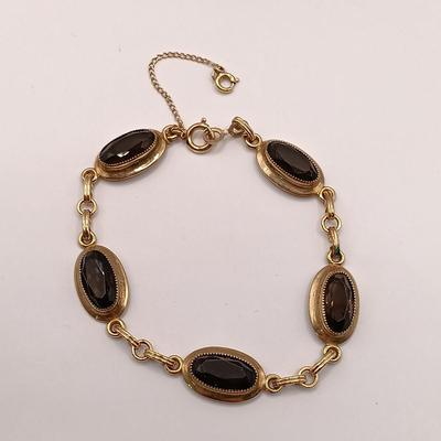 LOT 48: Brown Topaz Tone Glass Link Bracelet 1/20 12K GF, Non-Magnetic Gold-Tone Bangle & More