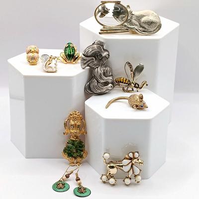 LOT 49: Collection of Vintage Animal Brooches with Earrings
