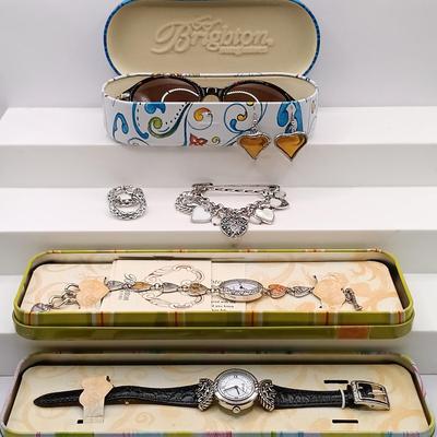 LOT 50: Retired Brighton Piccadilly Heart Watch, Brighton Somerset Watch and Summertime Sunglasses, Heart Charm Pin and Earrings