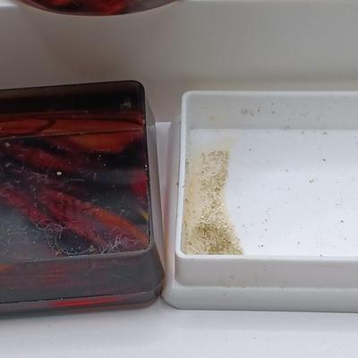 LOT 51: Vintage Pyralin Dubarry Powder Box, Feaux Tortoiseshell Combs, Vintage Fans & More