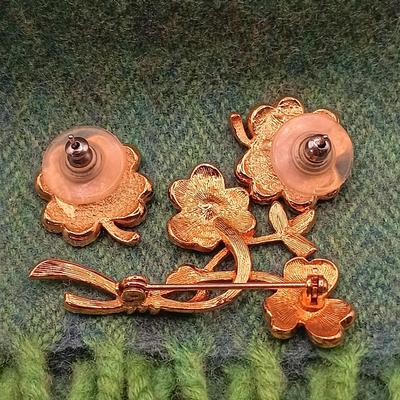 LOT 52: Collection of Irish Inspired Fashion Items Including (1) 12K Rolled Gold and (1) Silver Connemara Marble Brooches