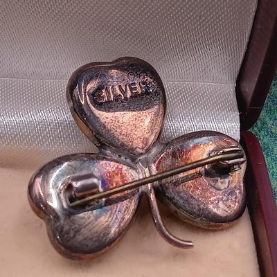 LOT 52: Collection of Irish Inspired Fashion Items Including (1) 12K Rolled Gold and (1) Silver Connemara Marble Brooches