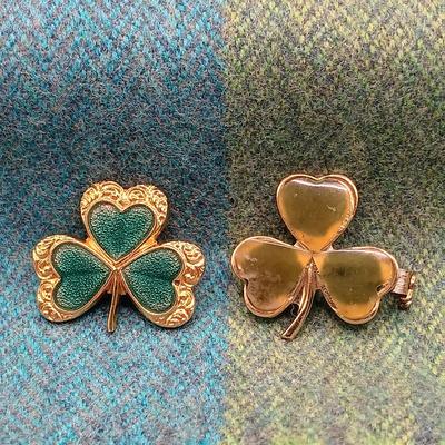 LOT 52: Collection of Irish Inspired Fashion Items Including (1) 12K Rolled Gold and (1) Silver Connemara Marble Brooches