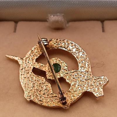LOT 52: Collection of Irish Inspired Fashion Items Including (1) 12K Rolled Gold and (1) Silver Connemara Marble Brooches
