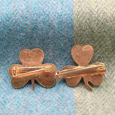 LOT 52: Collection of Irish Inspired Fashion Items Including (1) 12K Rolled Gold and (1) Silver Connemara Marble Brooches