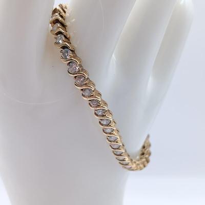 LOT 260: Vintage Gold Vermeil (925) CZ Tennis Bracelet, Miriam Haskell Floral Brooch & Anne Klein Scarf