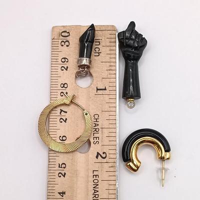 LOT 248: Black Stone Figa Pendants with Money Gold-Tone Earrings & Black Enamel and Gold-Tone Earrings