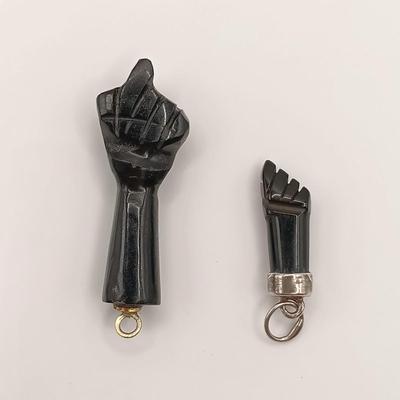 LOT 248: Black Stone Figa Pendants with Money Gold-Tone Earrings & Black Enamel and Gold-Tone Earrings