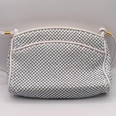 LOT 249: Vintage Black Cordé Clutch w/ Rhinestone Pin, Whiting and Davis Metal Mesh Crossbody & Lancome Blue Velvet Cosmetic Bag