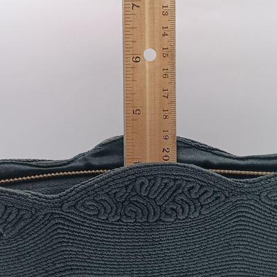 LOT 249: Vintage Black Cordé Clutch w/ Rhinestone Pin, Whiting and Davis Metal Mesh Crossbody & Lancome Blue Velvet Cosmetic Bag