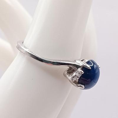 LOT 251: Star Sapphire Ring with Diamond Accents 14K White Gold Roman 2.45gtw Sz 6 with Unmarked Star Sapphire Earrings
