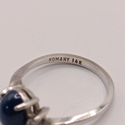 LOT 251: Star Sapphire Ring with Diamond Accents 14K White Gold Roman 2.45gtw Sz 6 with Unmarked Star Sapphire Earrings