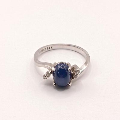 LOT 251: Star Sapphire Ring with Diamond Accents 14K White Gold Roman 2.45gtw Sz 6 with Unmarked Star Sapphire Earrings