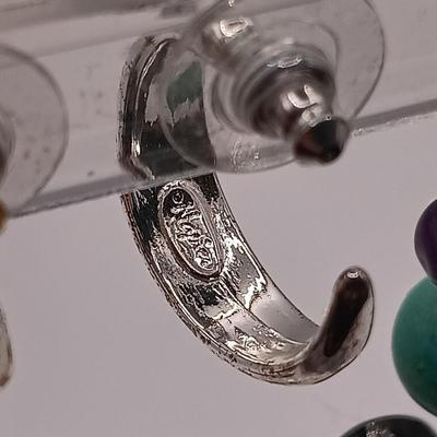 LOT 252: Silver-Tone Stone Scarab Bracelet, Napier Silver-Tone Hoop Earrings & More