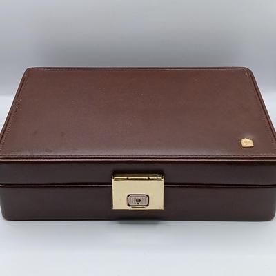 LOT 258: Vintage Men's Leather Toiletry Case w/ Destino 1/20 12K GF Cufflinks, Christian Dior Cufflinks, Solid Brass Belt Buckle...