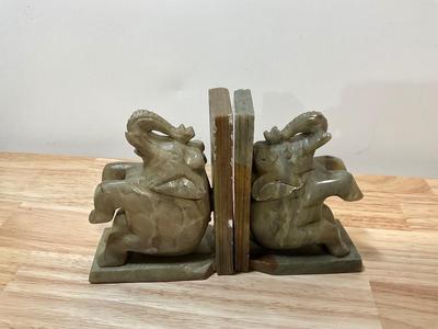 Carved Stone Elephant Bookends