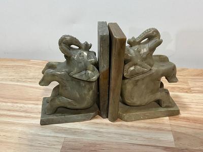 Carved Stone Elephant Bookends