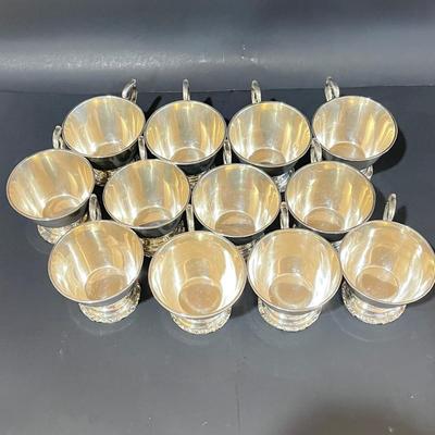 LOT 121K: Vintage Juventino Lopez Reyes Sterling Silver 15-Piece Punch Bowl Set - More Than 17 POUNDS of Sterling Silver