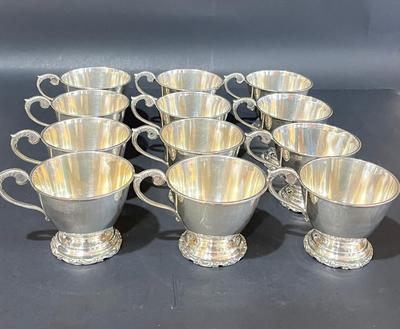 LOT 121K: Vintage Juventino Lopez Reyes Sterling Silver 15-Piece Punch Bowl Set - More Than 17 POUNDS of Sterling Silver