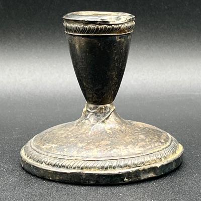 LOT 125K: Weighted Sterling Silver Candlesticks and Sterling Over Glass Bottle and Salt and Pepper Shakers