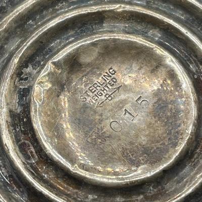 LOT 125K: Weighted Sterling Silver Candlesticks and Sterling Over Glass Bottle and Salt and Pepper Shakers